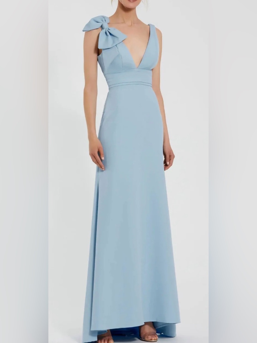 Mac Duggal Light Blue One-Shoulder Bow Evening Gown